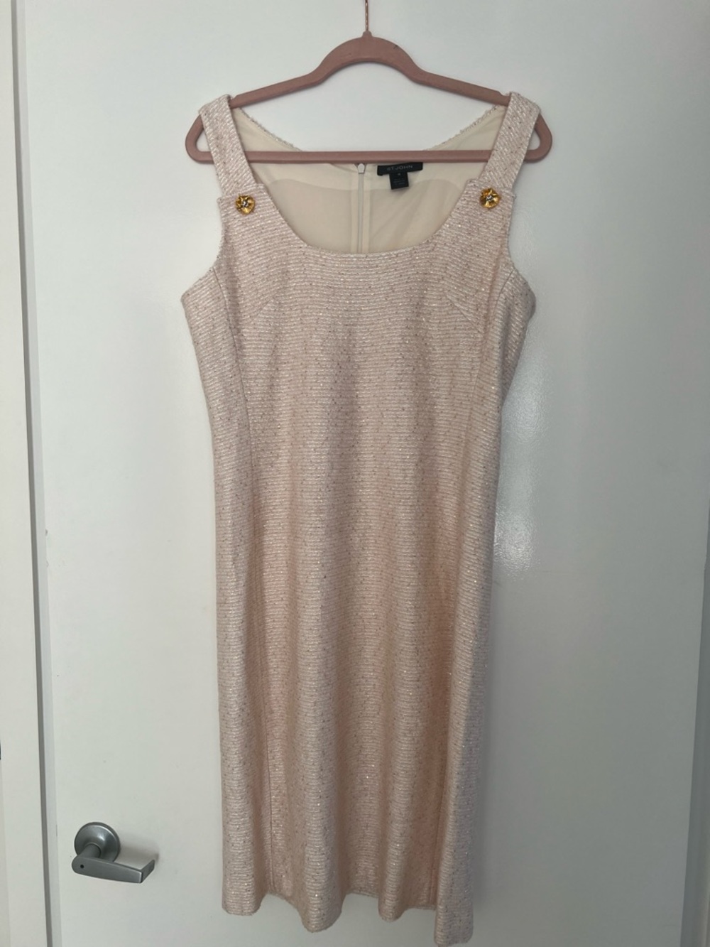 St. John Blush Sheath Midi Dress with Gold Accents